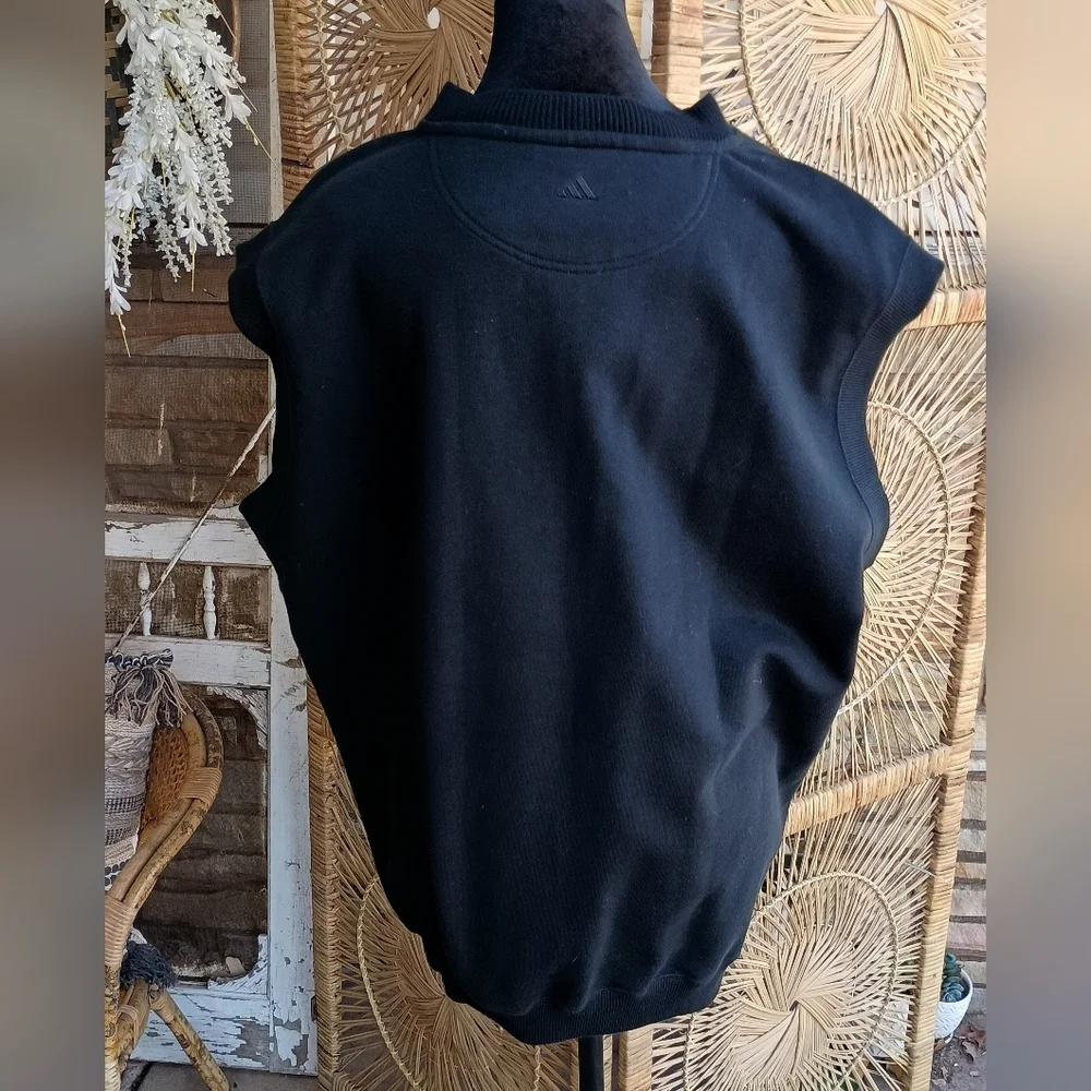 Vintage 90s Adidas Black V-Neck Vest with Green Logo_XL